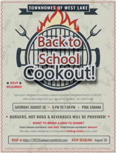 West Lake Back to School Neighborhood COOKOUT!