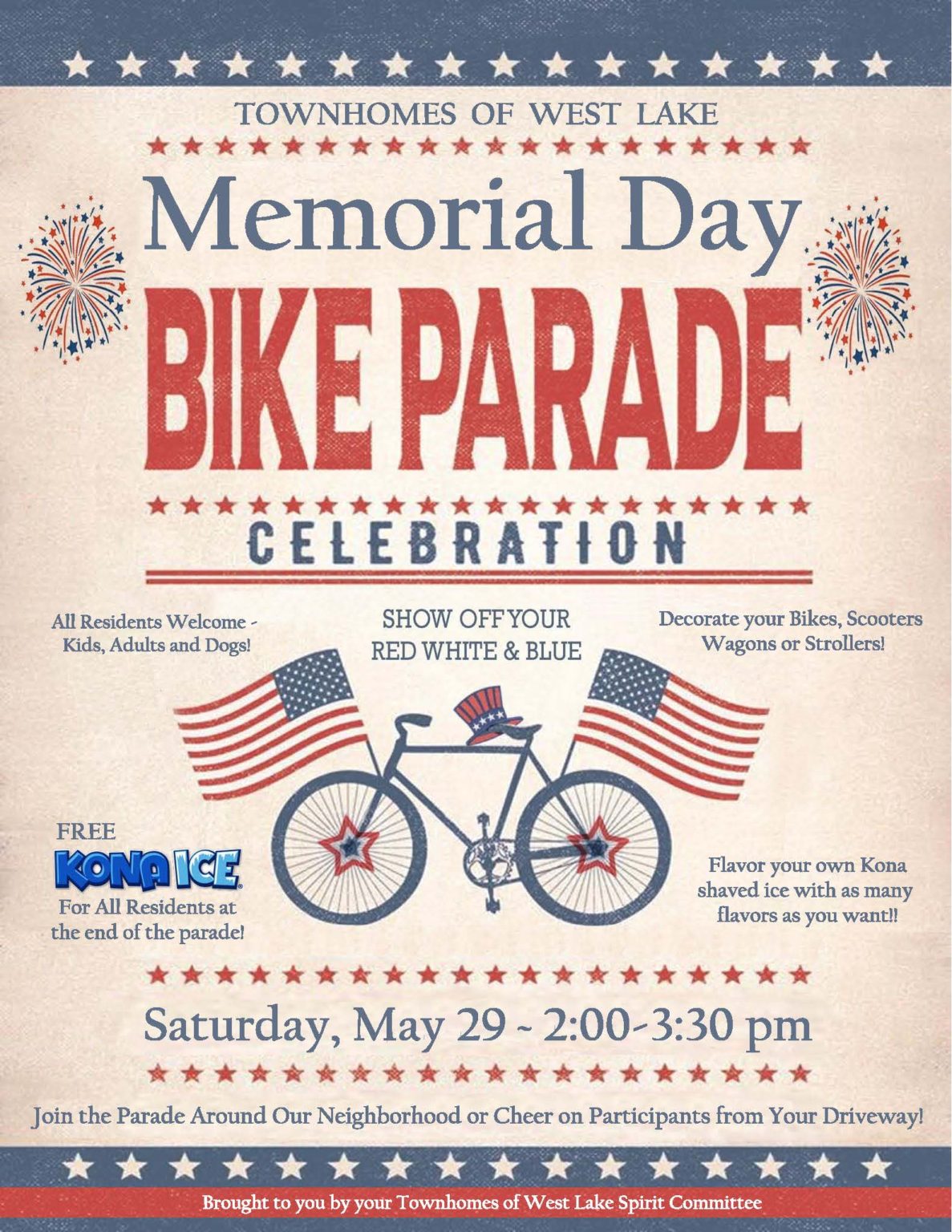 Memorial Day Community Bike Parade May 29! Townhomes of West Lake Community Association